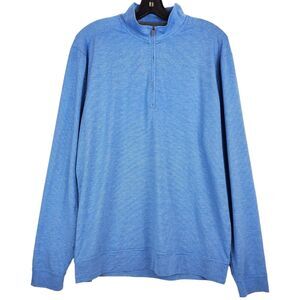 JOHNNIE-O Active Top Mens Medium Blue Stripe Pullover 1/2 Zip Athleisure Sweater